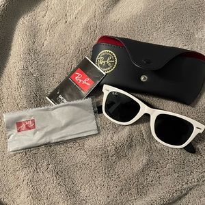 Ray-Ban White Wayfarer Sunglasses with case, cleaning cloth and paperwork